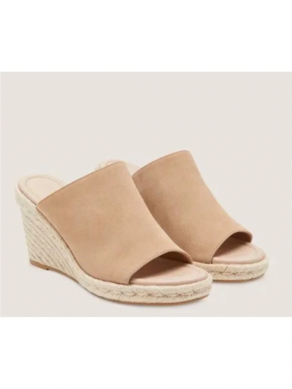 Stuart Weitzman Mykonos Nude Suede Espadrille Slide Wedges - Picture 7 of 10